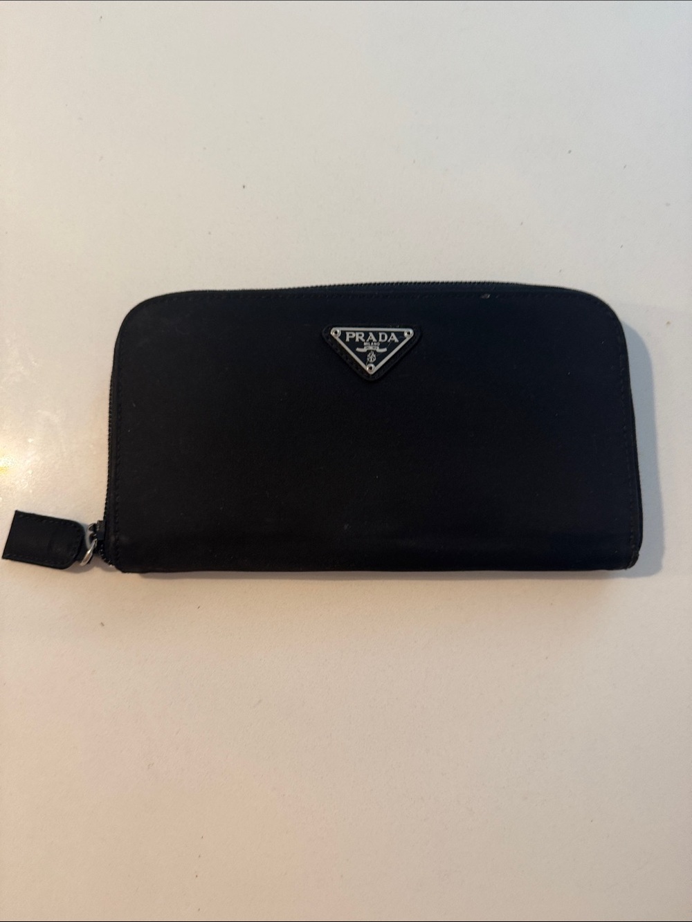 Prada Black Zip-Around Nylon Wallet with Triangle Logo